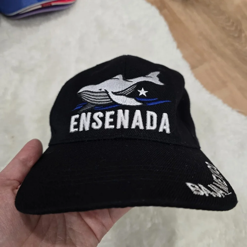 Ensenada Baja Mexico Whale Souvenir‎ Baseball Cap Hat - Black - Embroidered